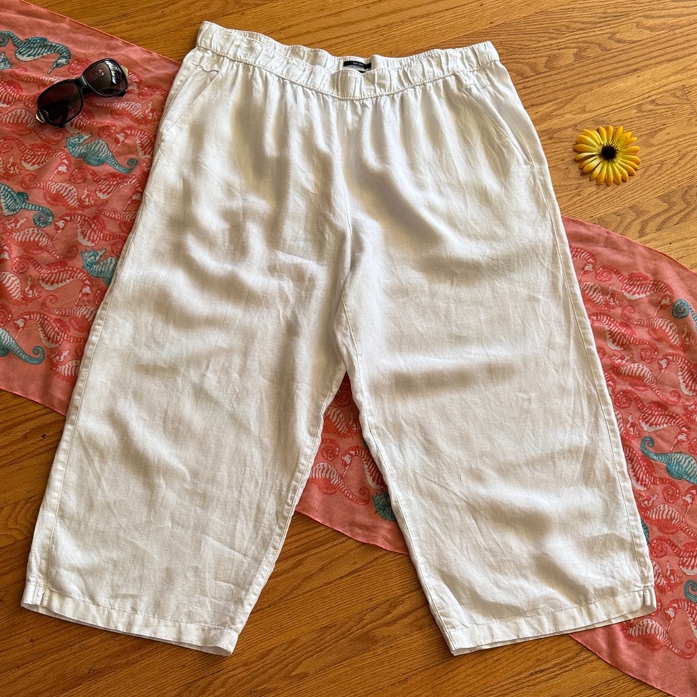 🩷 JONES NEW YORK; Adorable - 100% White Linen Crop Pants in Misses Size XL!